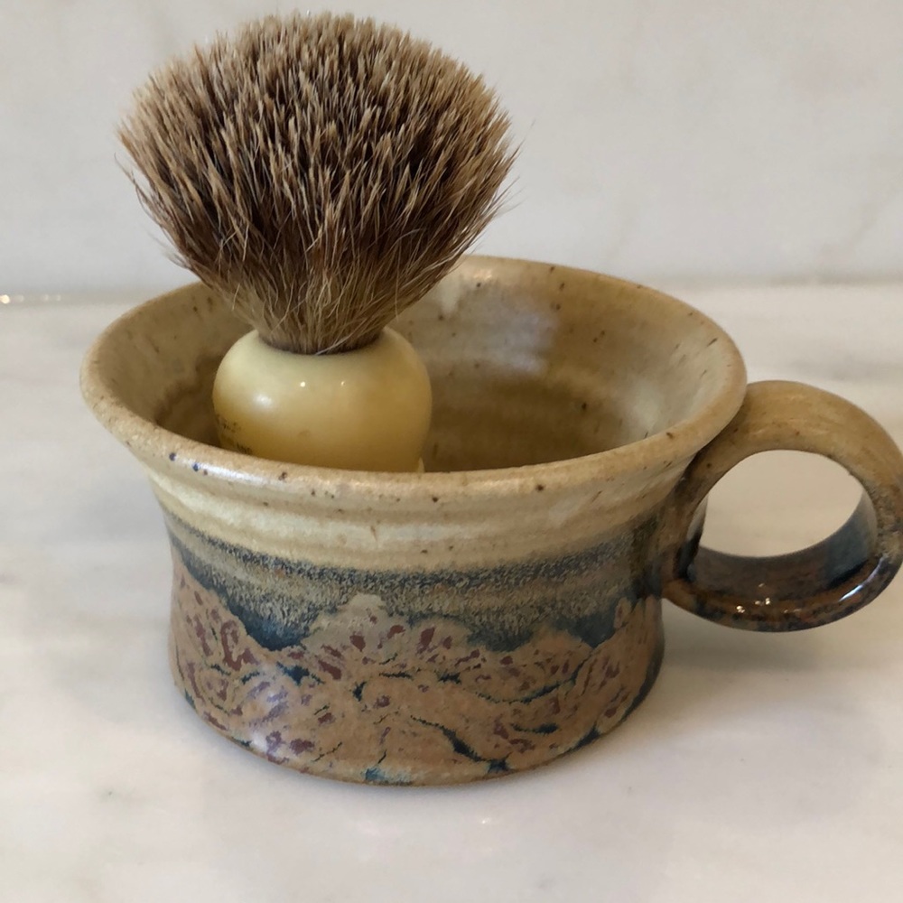 Pottery shaving bowl and brush